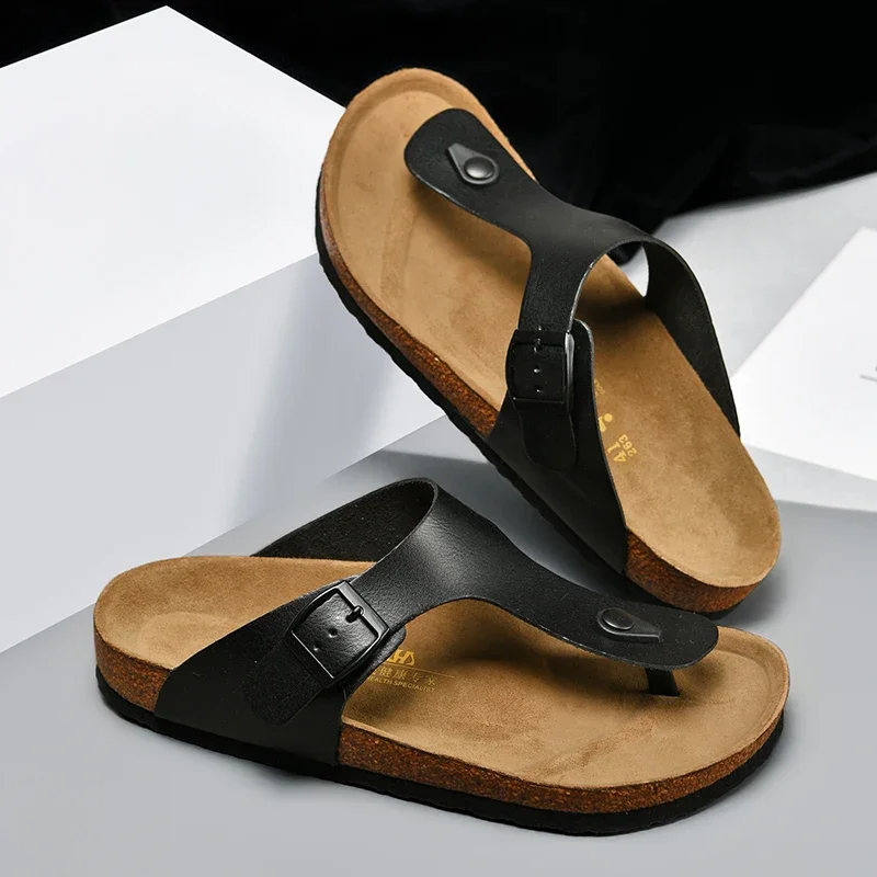 Luxury Leather Sandals New Summer Male Women Mules Slippers Clogs Slippers Classic Buckle Cork Slides Slippers For Men Sandals