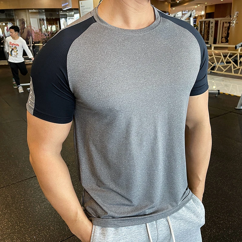 Summer Men Sports T-shirt Quick Dry Short Sleeve Tops Running Training T Shirt Elastic Sport Shirt Fitness Gym Clothing For Man