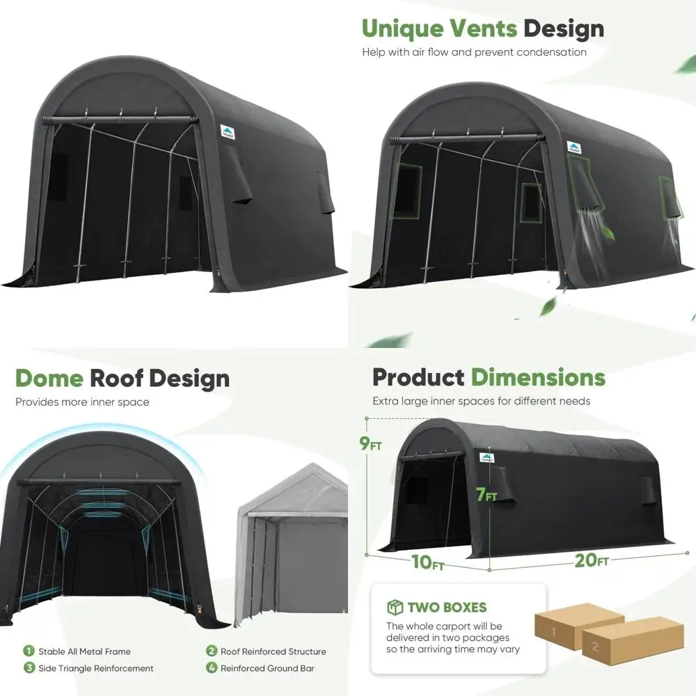 10x20 ft heavy duty carport outdoor patio large space canopy storage shelter shed with 2 roll up zipper doors & vents for snowm