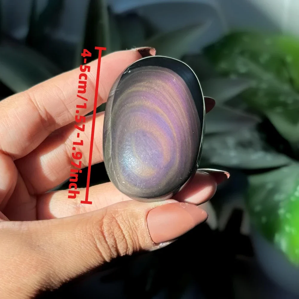 Natural Rainbow Obsidian Palm Stone Polished Smooth Oval Gemstone Home Table Decoration Mineral Specimen Stone Collection Gift