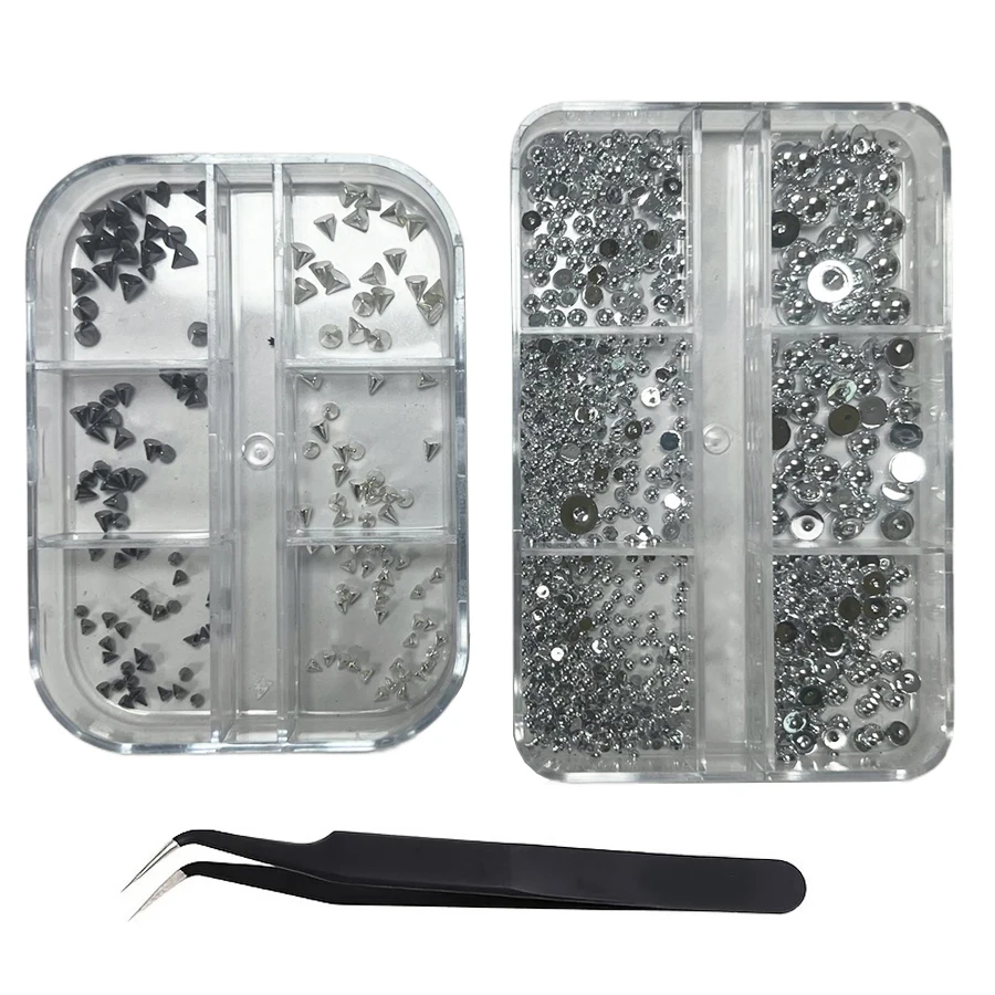 3D Punk Silber-Schwarzes Pyramiden-Nagelschmuck-Set, Metall-Kegelnadeln, Perlen, Nieten, Halloween Gothic Nageldekorationen – Detail 8