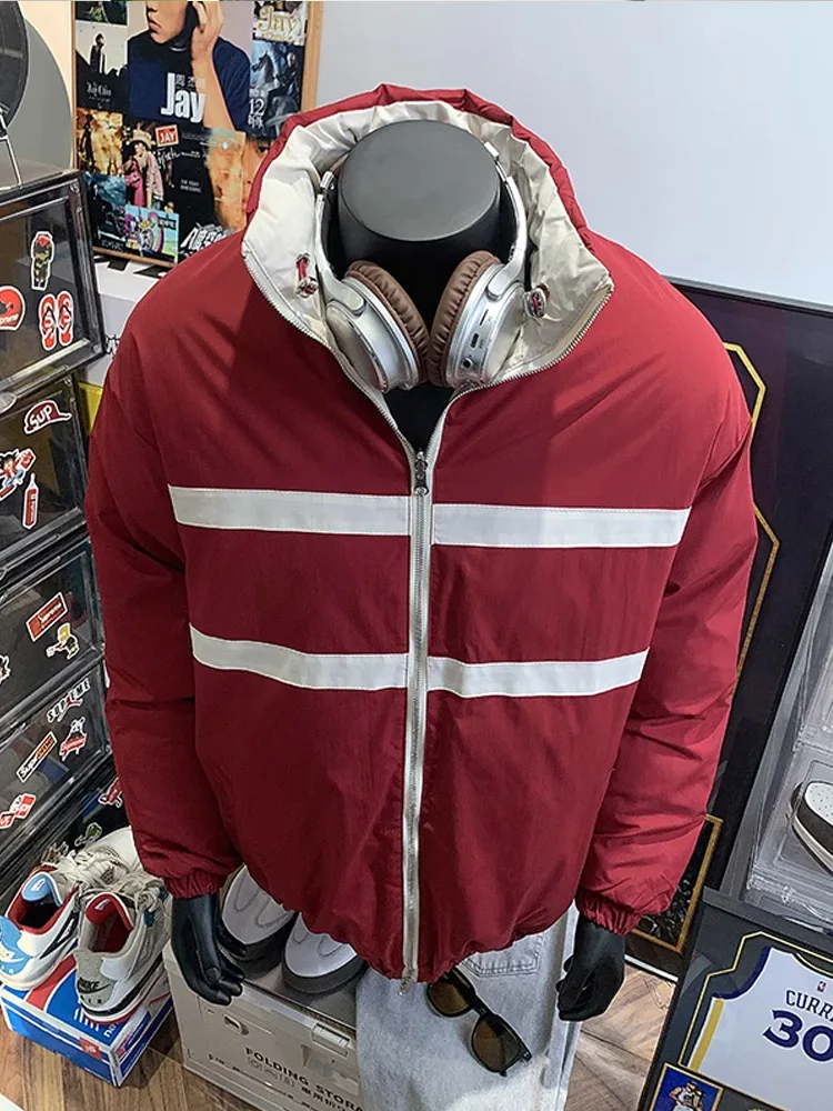 

Ankela Thiened Cotton Jaet Men's Winter Warm Stand Collar Two-Sided Wear Bread Sle American Cotton Coat Outerwear