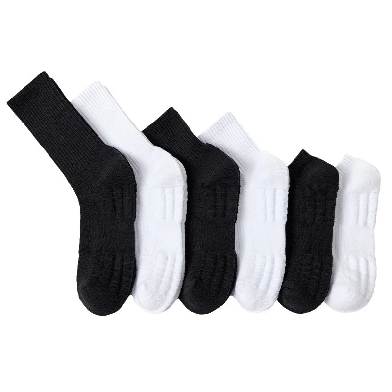 5Pairs Socks Men's Cotton Deodorant Towel Bottom with Velvet Mid-tube White Stockings Thickened Sports Basketball Socks