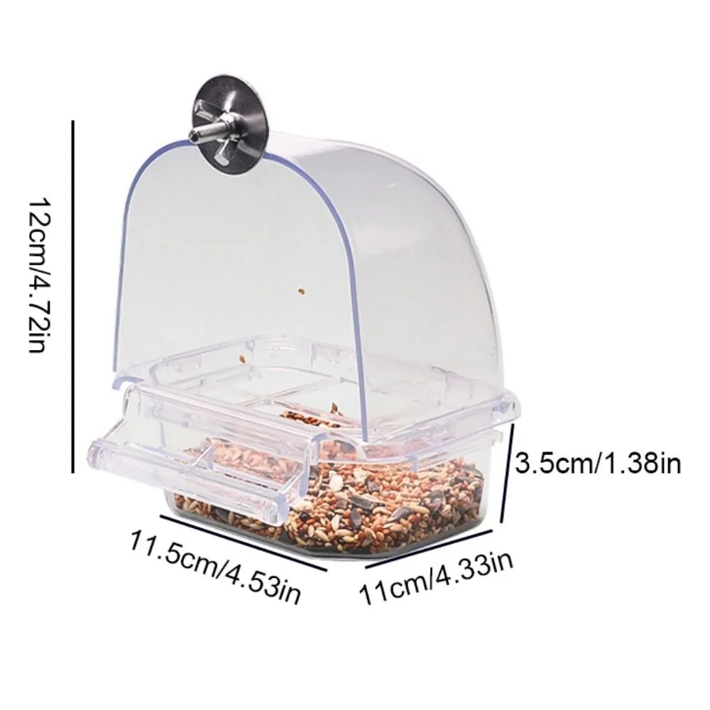 Bird Cage Feeder Transparent Durable Plastic Parrot Feeding Box Large Capacity Food Trough Splash-Proof Pet Container