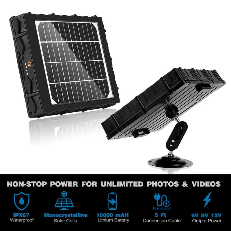 Solar Panel Kits Charger 12V 9V 6V Output with 10000mAh for Hunting Trail Camera Moultrie Spypoint Sparten Deer Feeder Door Bell