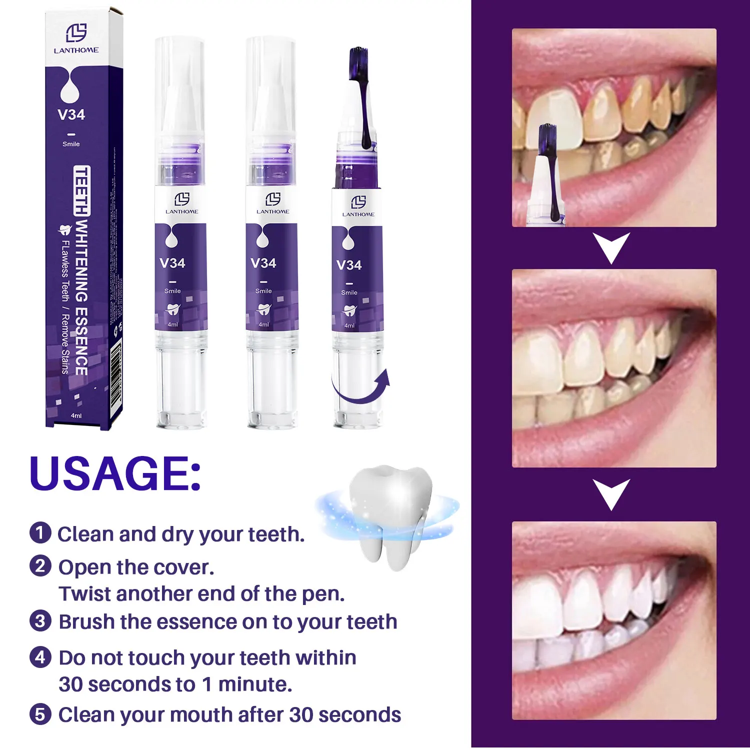 V34 Purple Toothpaste Teeth Whitening Enzyme Light Brightening Tooth Repair Remove Plaque Oral Hygiene Fresh Breath Health