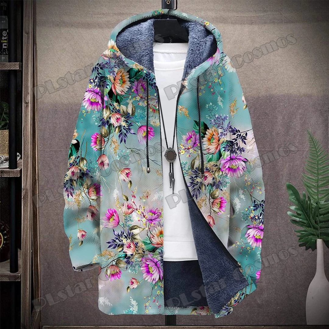 

Flowers And Hummingbirds Pattern 3D All Over Printed Fashion Men's Hooded Coat Winter Casual Thick Warm hooded jacket HR07