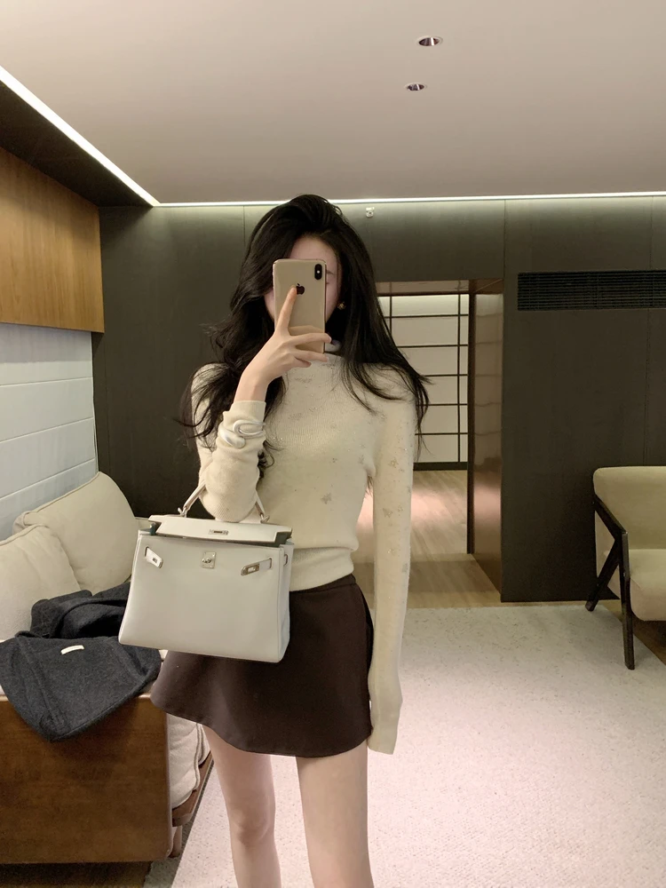 

Шерстяной вязаный свитер с высоким воротником, облегающий, модный, для повседневной носки, с длинными рукавами, термосвитер