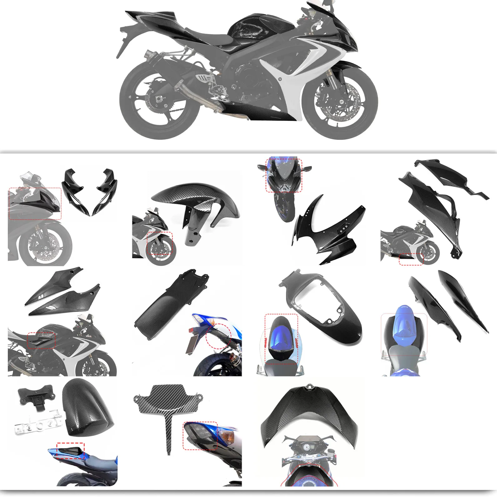 Carbon Fiber Pattern Front Complete Bodywork Fender Fairing Cowls for suzuki k7 gsxr750 600 gsx-r750 r600 gsxr 750 2006 - 2007