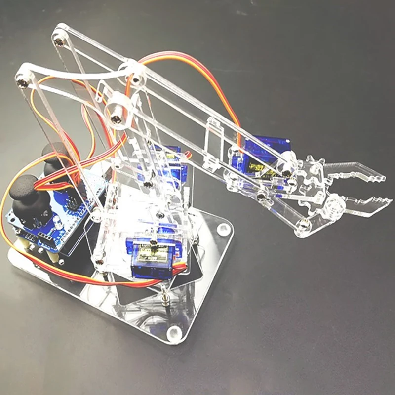 Arduino UNO R3 Acrylic Robotic Arm, 4 Degree of Freedom Robot Mechanical Arm Servo Electronic Experiment DIY Kit