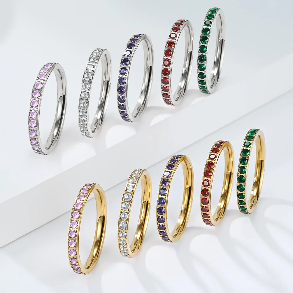 Heißer Verkauf: Hochwertige, stapelbare Fingerringe aus Titanstahl mit Zirkonia für Damen – Modischer Pinky-Ring für Frauen – Detail 3