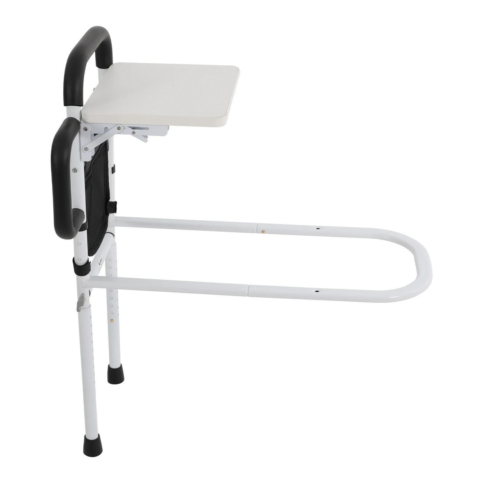 Black Carbon Steel Bedside Double Handrails with Folding Table Board Lifting Anti-skid Auxiliary Guardrail