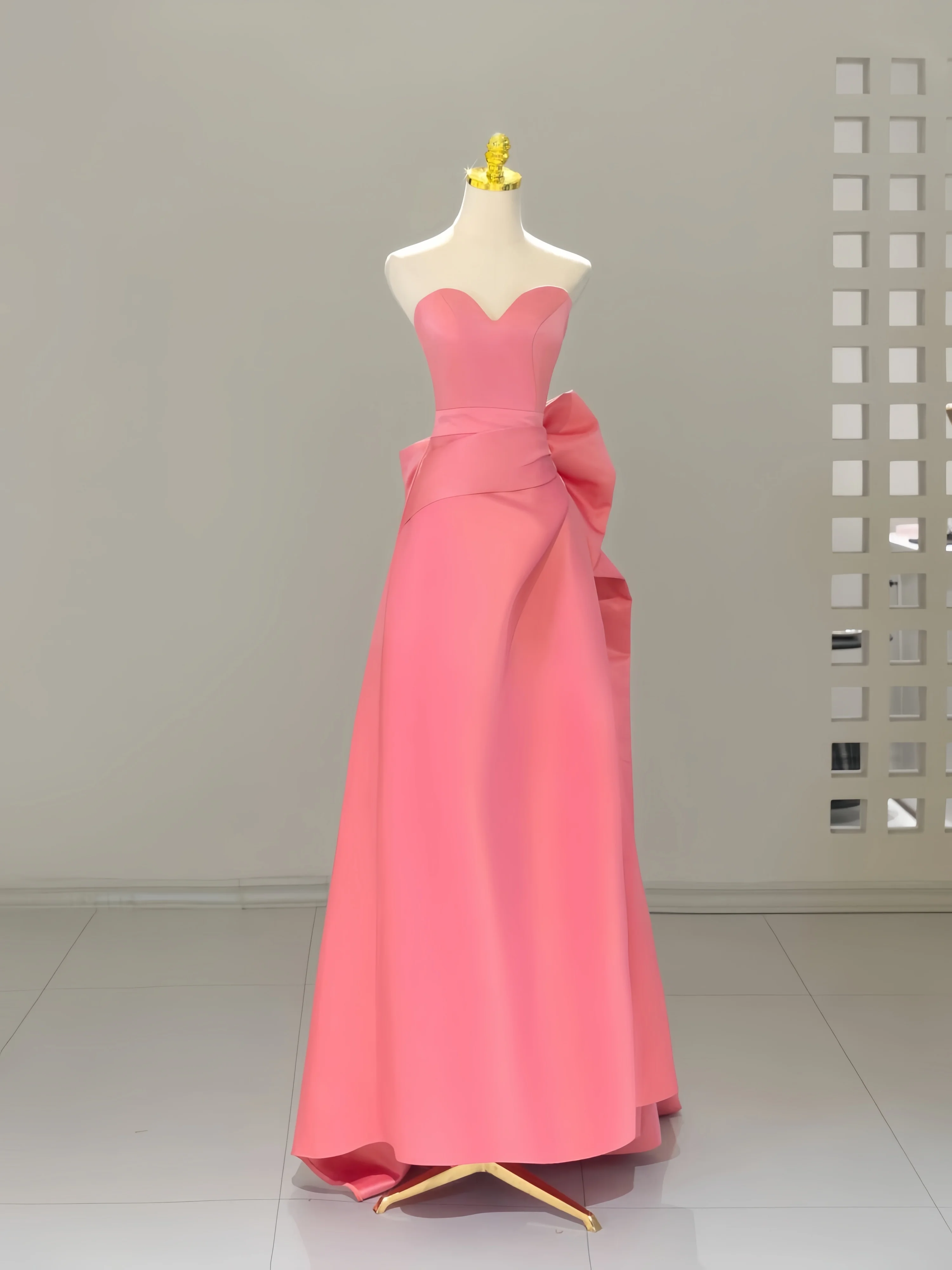 

Sweet Pink Prom Dress A-Line Sweetheart Neckline Pleated Bow Sexy Open Back Strapless Sleeveless Formal Occasion Party Dress