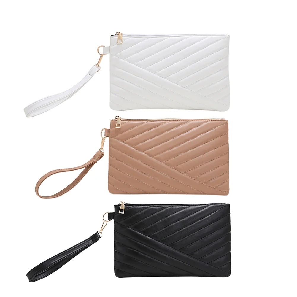 Women Fashion PU Leather Solid Color Clutch Business Female Zipper Satchel Bag