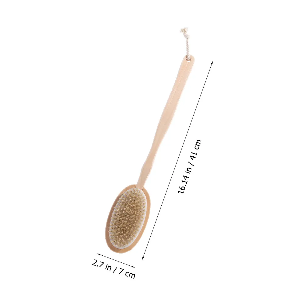 Wooden Bath Brush with Long Handle – Ergonomic Back Scrubber & Lotion Applicator with Hanging Lanyard