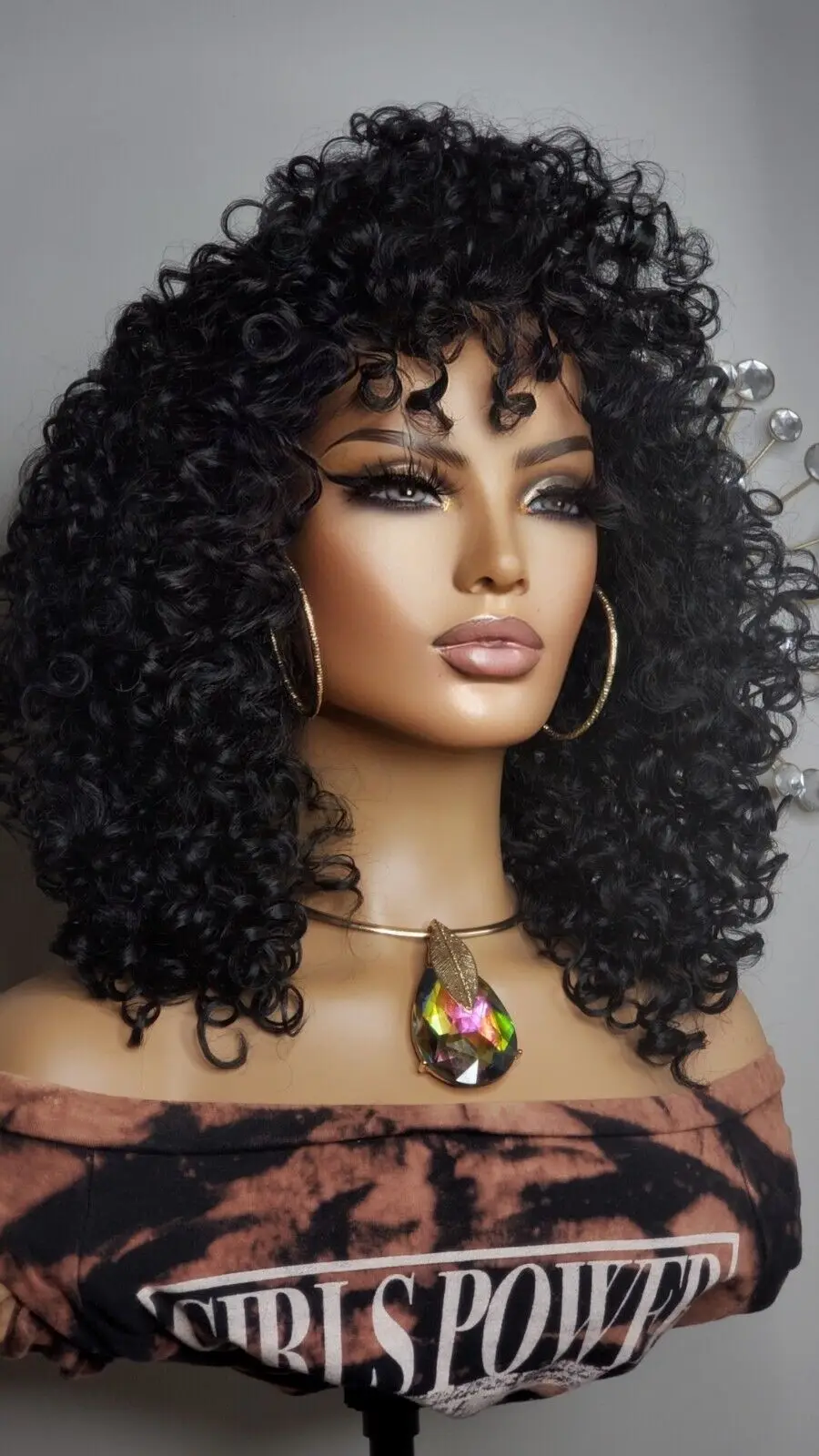 

New Curly Black Hair Drawstring Full Cap Half Wig Quick Style Easy Wear Womens