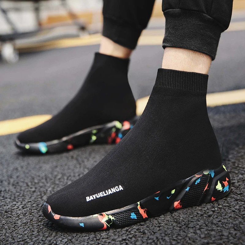 2026 Autumn New Mens Casual Shoes Fashion High Elastic Socks Male Sneakers Comfortable Breath Solid Colour High-top Man Footwear