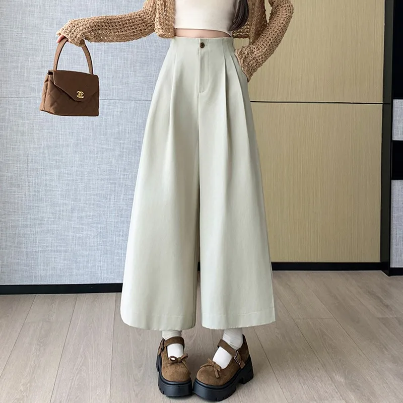 

High Waist Wide Leg Pants Women New Arrival 2024 Autumn Simple Style Solid Color Basics Female Ankle-length Casual Pant W1893