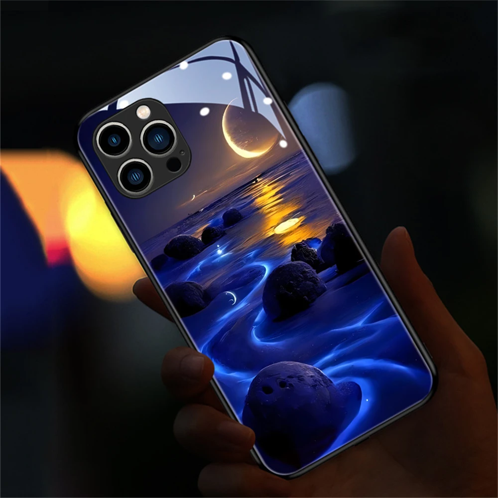 

Cute Landscape Trend Voice Control LED Light Phone Case Back Cover For Samsung A54 A53 A52 A51 A12 A14 A21S A50 A73 A72 A33 A71