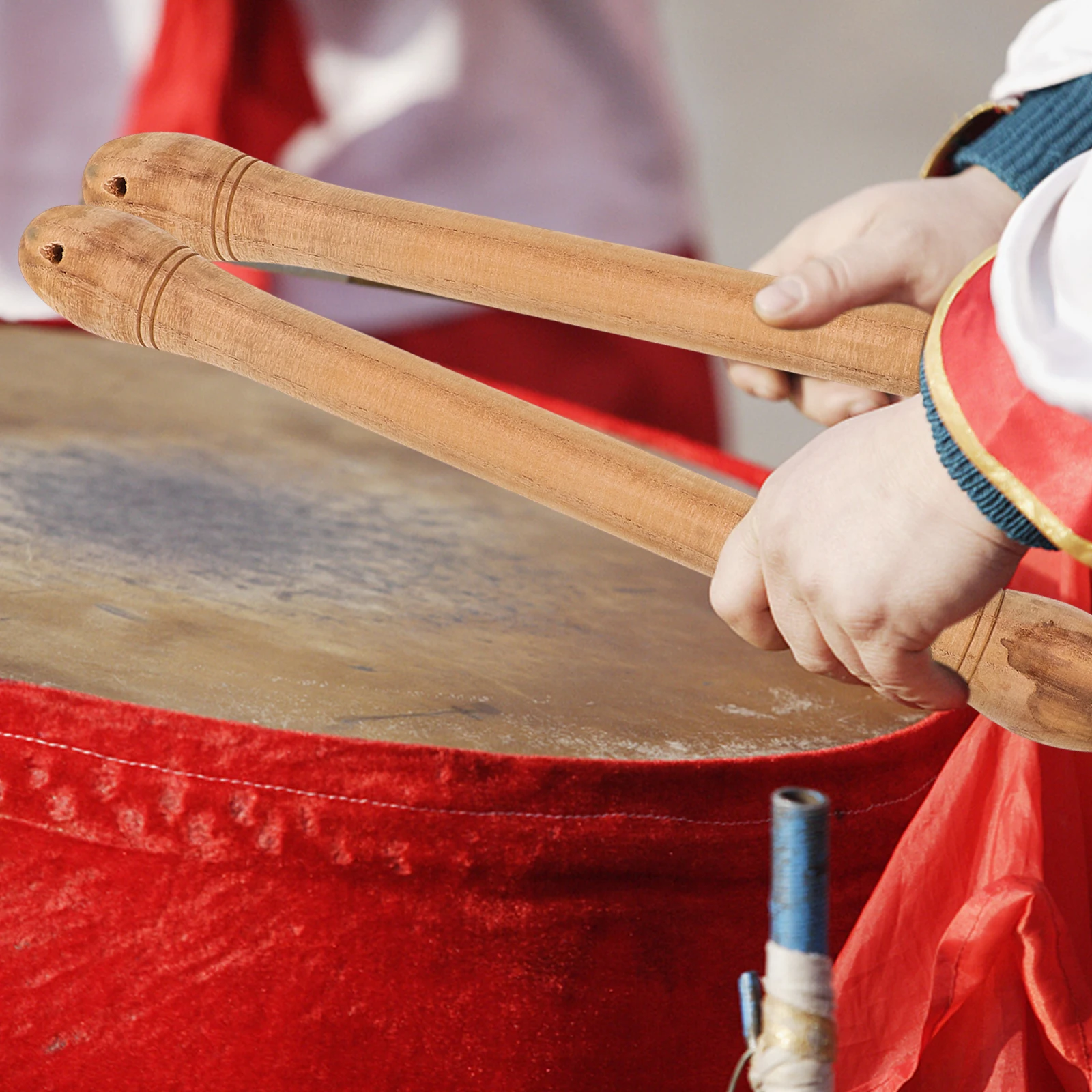 

1 Pair Solid Wood Drum Sticks Natural Wood Cowhide Long Handle Percussion Mallets Instrument Accessories Drum Wooden