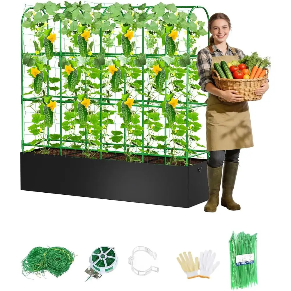 Cucumber Trellis with ClimPlants, A-Shape Garden Trellis with Grow Bags, Metal Plant Trellis with Garden Netting or Vegetables l
