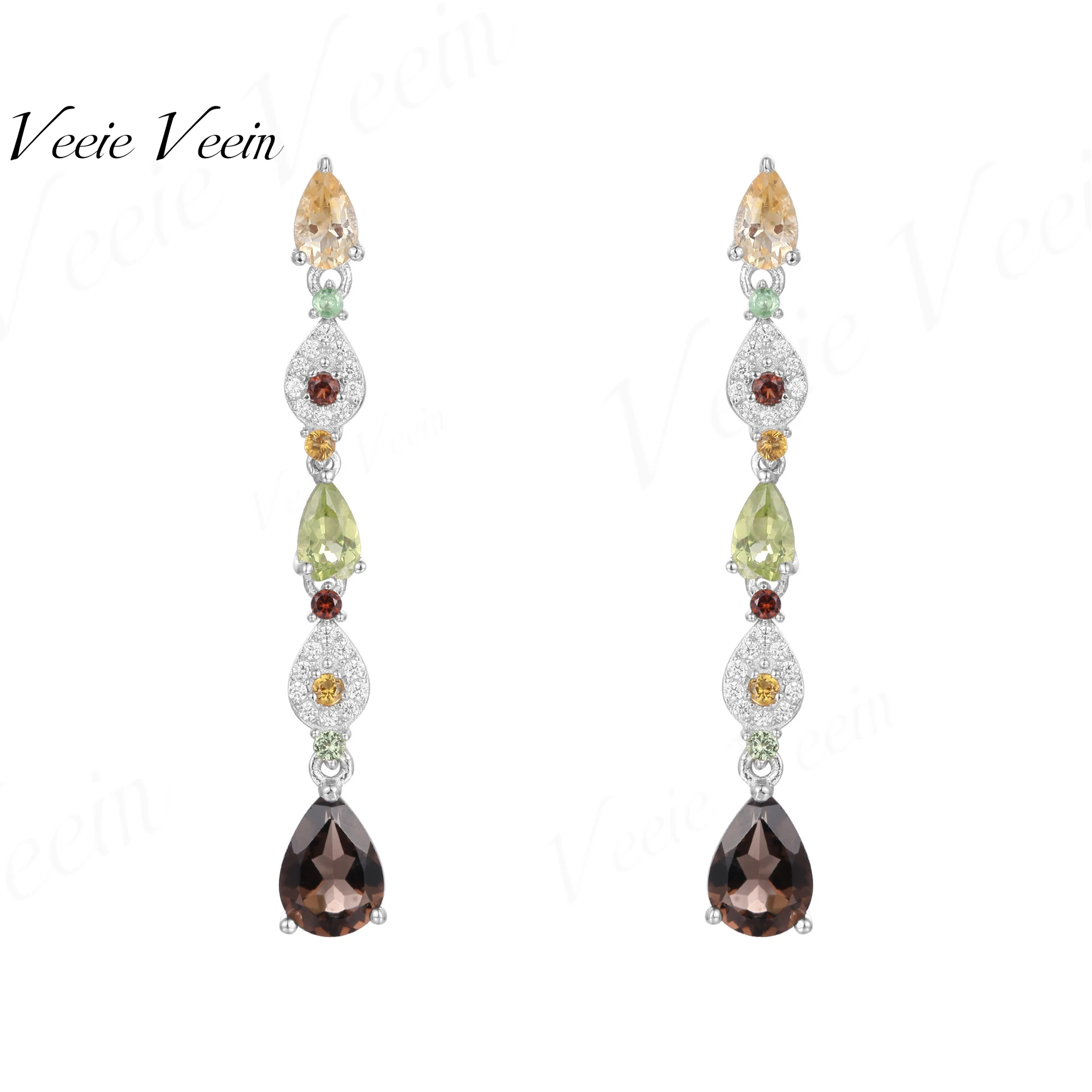 Veeie Veein Jewelry Medium Length Color Gemstone Drop Earrings LuxuryNatural Crystal Peridot With S925 Sterling Silver Ear Posts