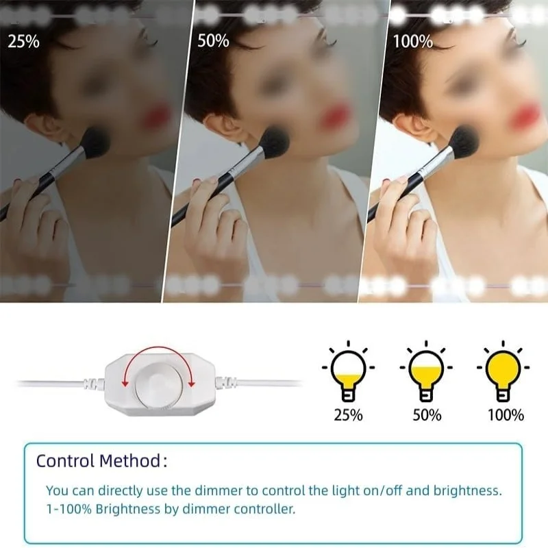 طقم إضاءة مرآة الغرور LED بطول 12 قدمًا، 60 مصباح LED، أضواء مرآة مكياج بيضاء قابلة للتعتيم لطاولة الزينة والحمام (المرآة غير متضمنة)