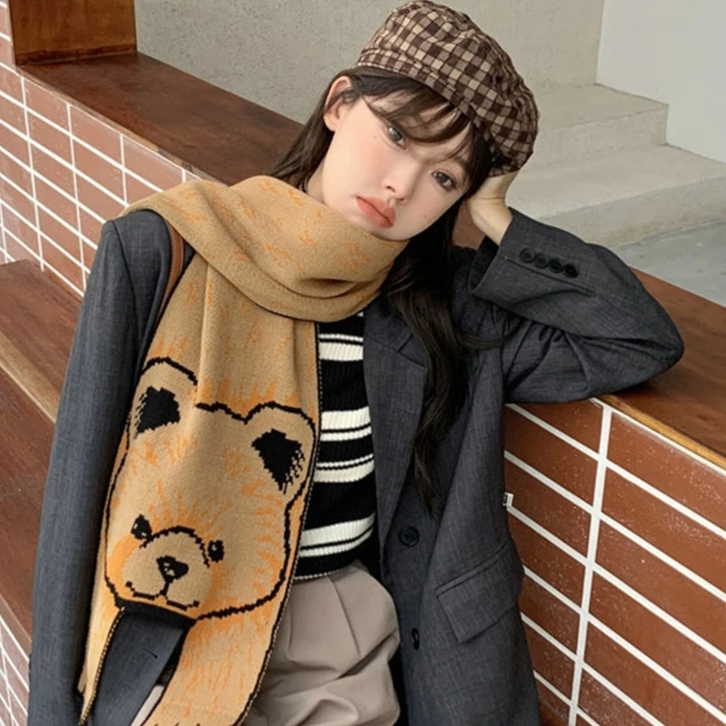 Cute Animal Knitted Winter Women\'s Scarf Fashion Warm Parent-Child Neckerchief Foulard Winter Student Children\'s Scarf Shawl