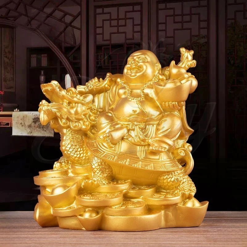 

12cm Chinese Resin God of Wealth Laughing Buddha Statue Home Fengshui Dragon Turtle Decoration Figurines Statue Lucky Home Decor
