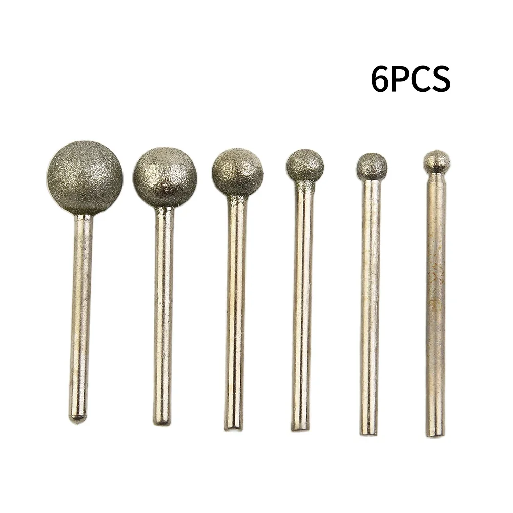 6PCS Grinding Needle Head Diamond Round Ball Burr Drill Bit Set For Carving Engraving Drilling 4-12mm Sculpting Dressing