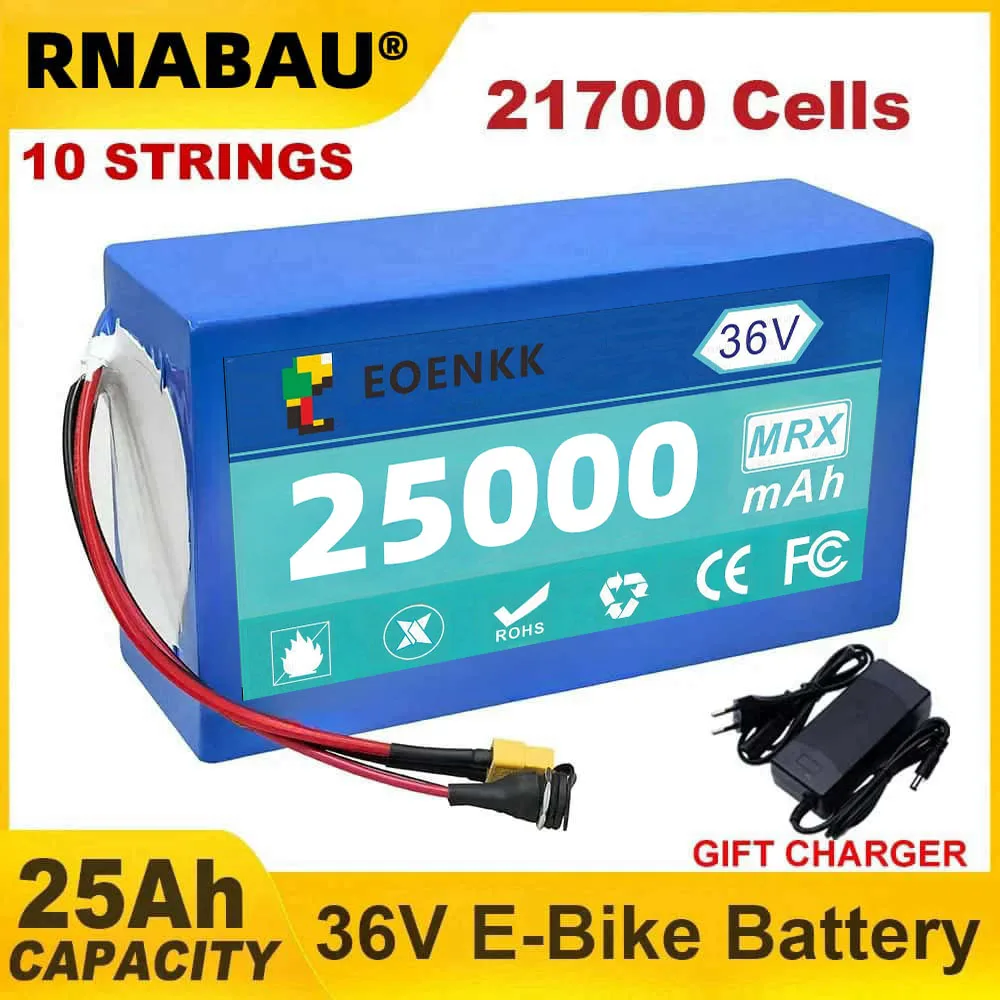 

Brand-new 36V 25Ah E-bike10s5p 21700 Lithium Battery Pack 800w 1200W 1440w Built in BMS For Electric Bike E-Scooter 42V Charger