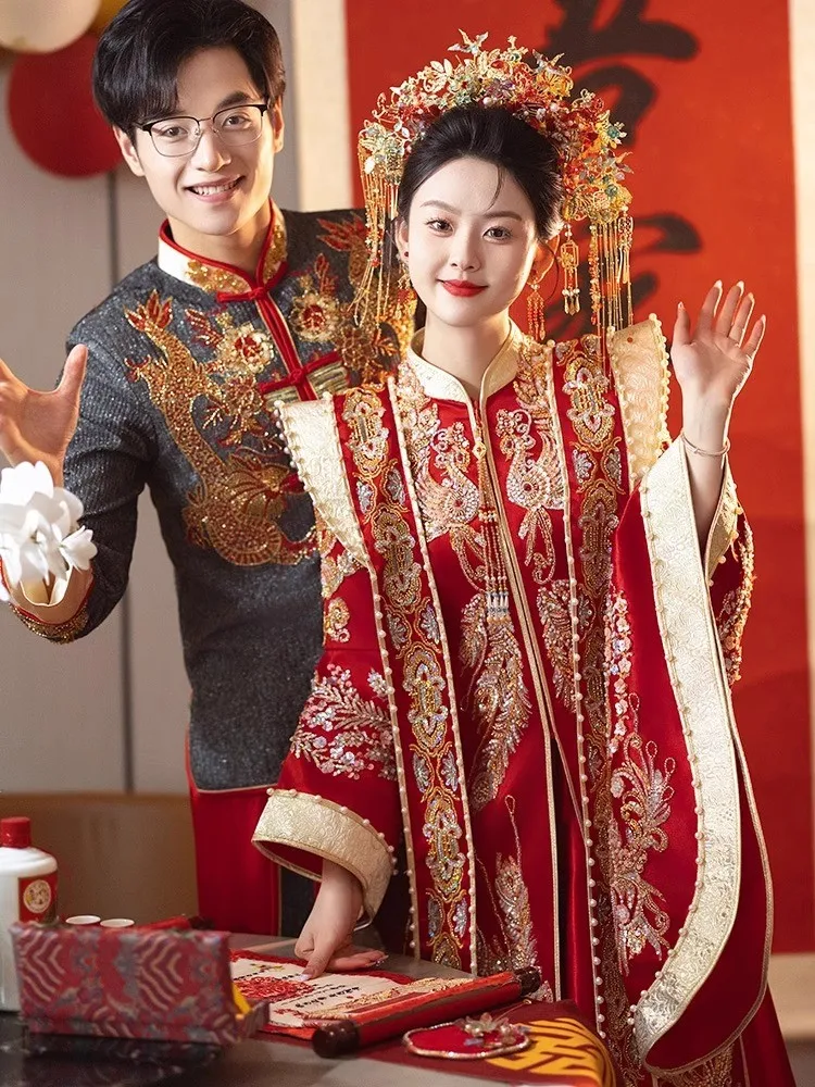 

Feng Guan Xia Pei свадебное платье невесты большого размера в китайском стиле Hanfu