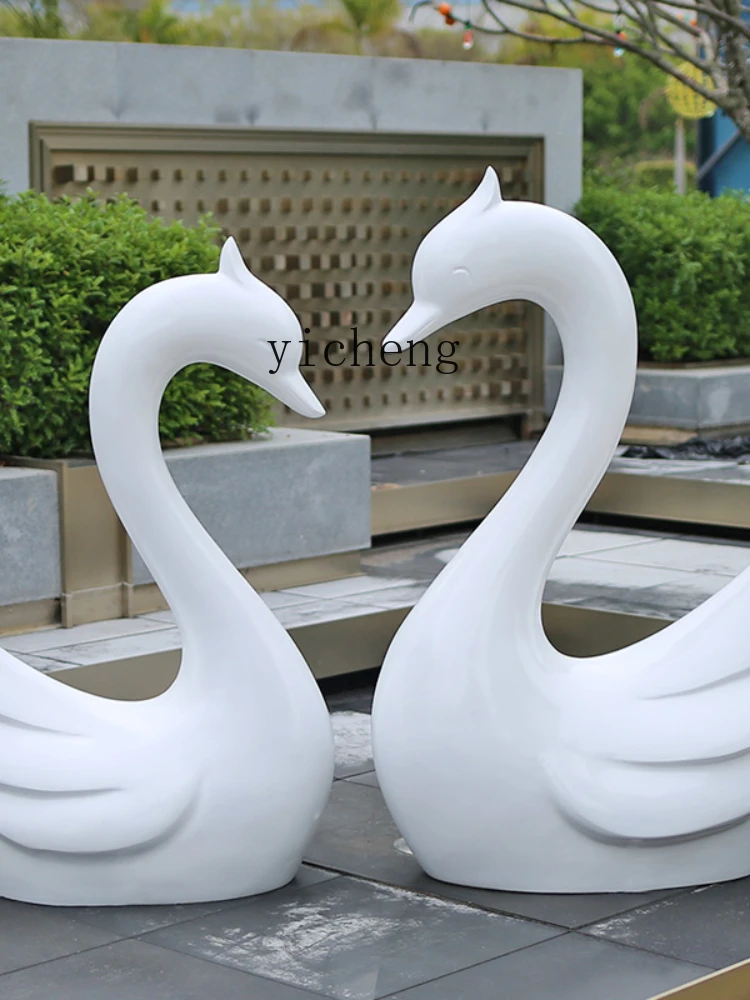 YY Swan Sculpture Large FRP Big White Geese Ornaments Animal Outdoor Decoration