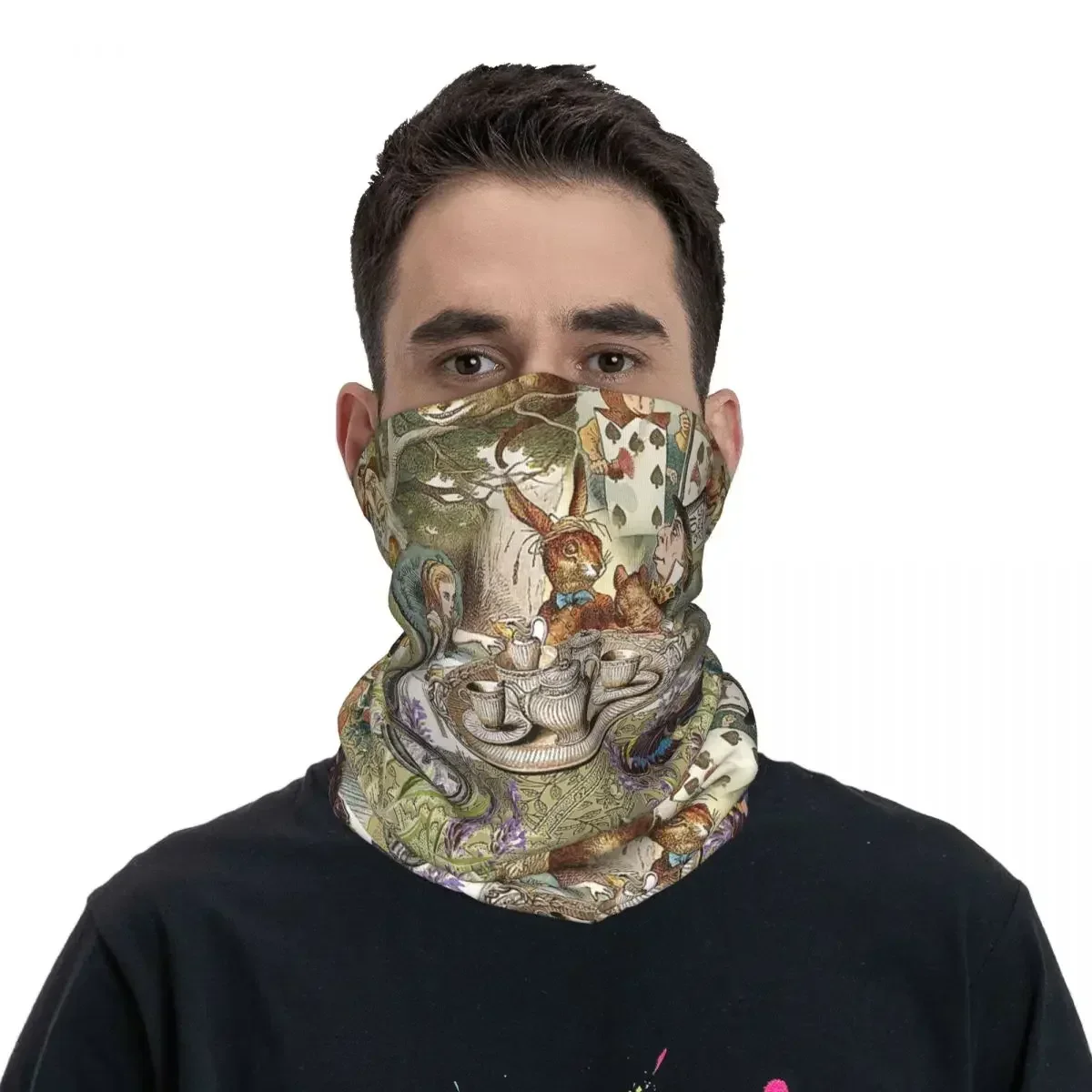 Alice In Wonderland Tea Party Bandana Neck Gaiter Printed Wrap Scarf Multifunction Balaclava Cycling Unisex Adult All Season