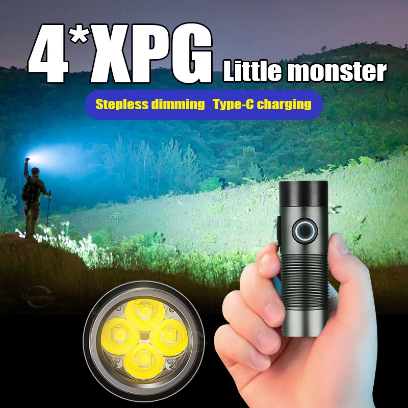 

Portable Rechargeable High Power LED Flashlight 4*XPG Wick MINI Portable Camping Light Fixed Focus Camping Searchlight Torch