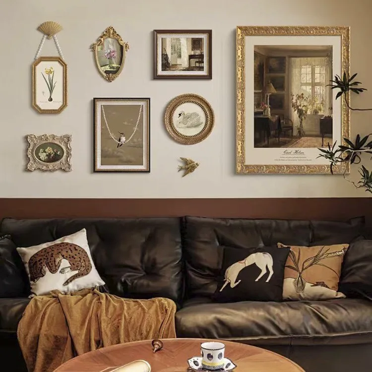 

Premium retro living room sofa background wall decorative painting combination classical mix and match dining room bedroom