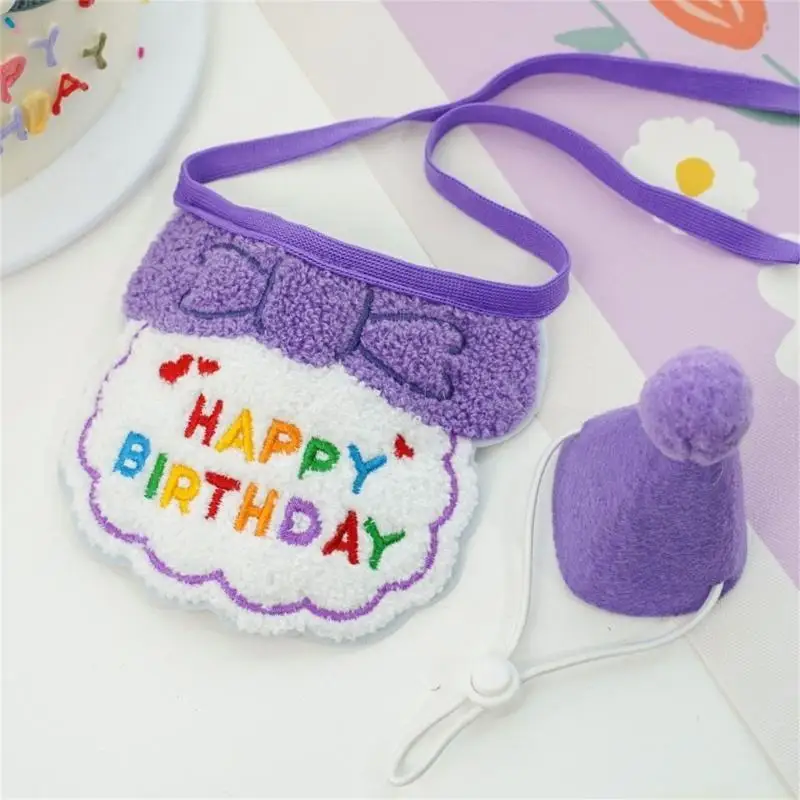 QX2E 2PCS Pet Birthday Outfit with Adjustable Bib And Birthday Hat Perfect For Festival Celebration And Party Photoshooting