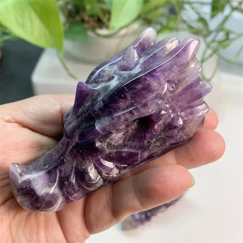 10cm Natural Dream Amethyst Carved Dragon Head Skulls Polished Quartz Crystal Home Decoration Gift Figurine 1pcs