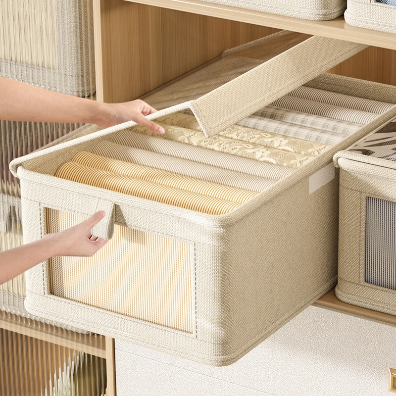 صندوق تخزين نافذة مرئي بسعة كبيرة لخزانة الملابس مع غطاء، مقاوم للغبار، يستخدم لتنظيم الملابس وتخزين الفراش #2