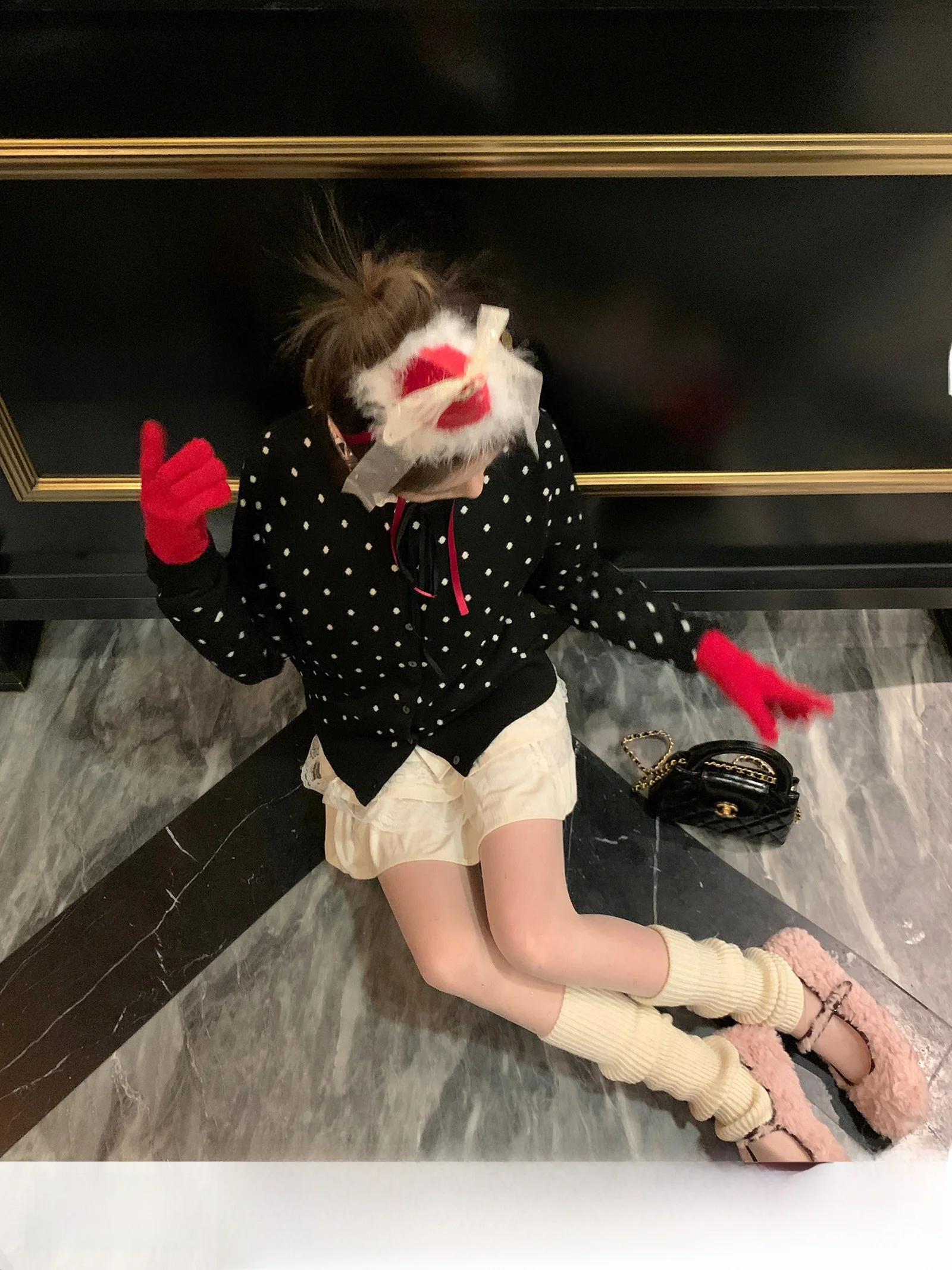 

Spring New Polka Dot Open Cardigan Knitted Sweater Women's Casual Layering Slimming Top Coat ANNEOP Commute Sle Loose Fit