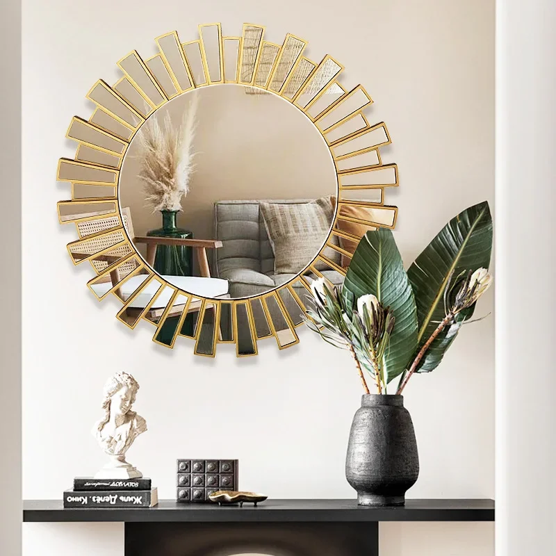 Factory direct sales metal frame glass mirror surface patch circular decorative wall mirror living room bathroom high-definition