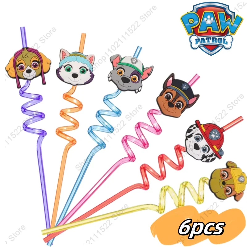 

6Pcs Paw Patrol Straws Food Grade Spiral Pipette Kids Boys Girls Birthday Party Decoration Baby Shower Party Supplies Gifts