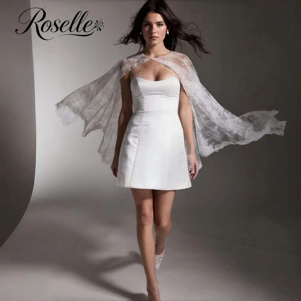 ROSELLE Simple Strapless Sleeveless Mini Sheath Wedding Dress Lace Cape Open Back 2026 Bridal Gown Customized Vestido De Novia