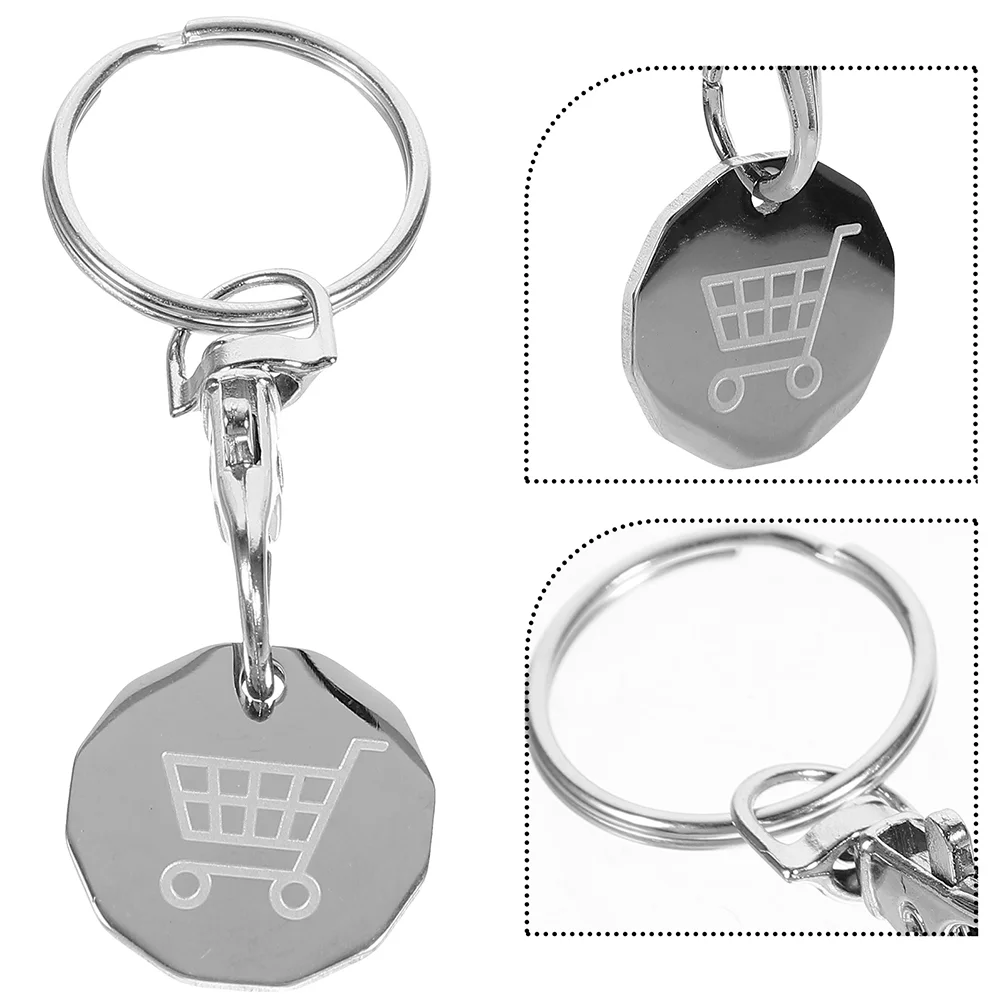 6 Pcs Round Key Ring Pendant Man Fob Portable Stainless Steel Token Shopping Trolley Keyrings