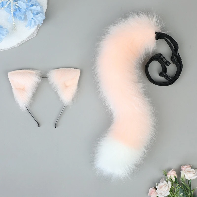 New 2Pcs/set Furry Beast Ears Headwear Fluffy Animal Fox Tail Halloween Party Cosplay Accessories Handmade Lolita Anime Costumes