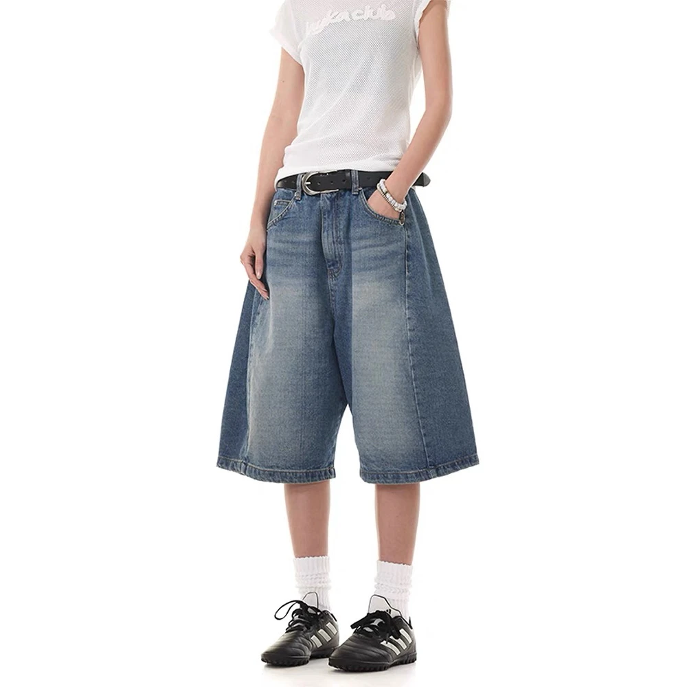 

Американские ретро-шорты с широкими штанинами, свободные повседневные шорты-бермуды для женщин, летние, в стиле Харадзюку, свободные прямые шорты-трубы, универсальные