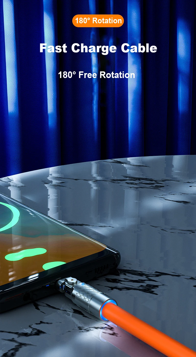 Cable de codo USB tipo C de aleación de rotación de 180 grados, 120W, 6A, para juego, carga rápida para Xiaomi, Redmi, Honor, Cable cargador de teléfono