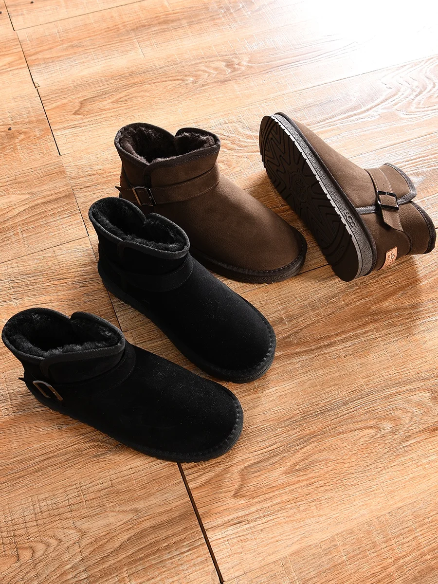 

Men's Winter Casual Anti-Slip Fleece Lined Thickened Warm Short Snow Boots Rubber Sole Cow Suede Booties for Snow And Ice