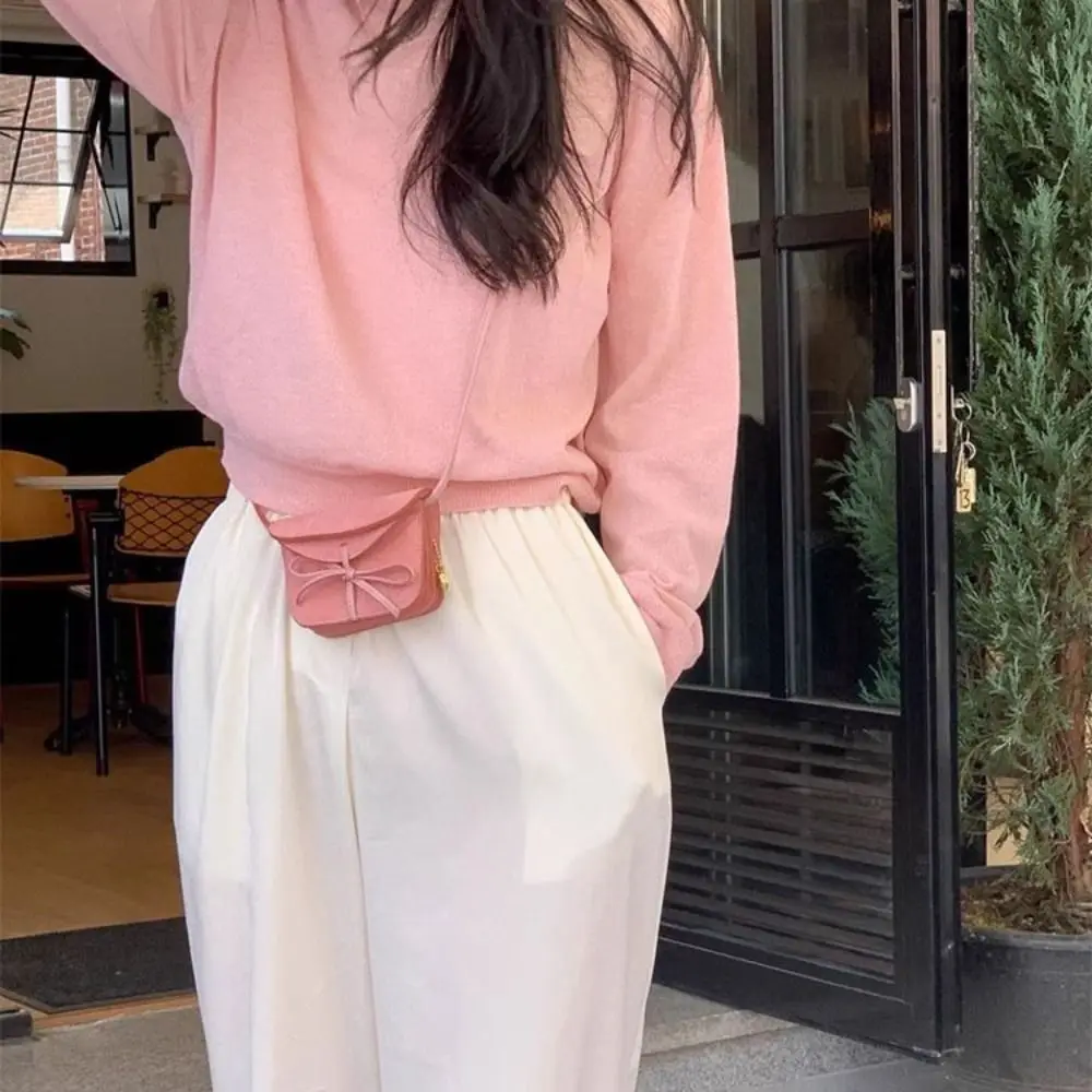 

PU Leather Bowknot Shoulder Bag Flap Bag Adjustable Shoulder Strap Crossbody Bags Commuting Daily Mini Square Handbag