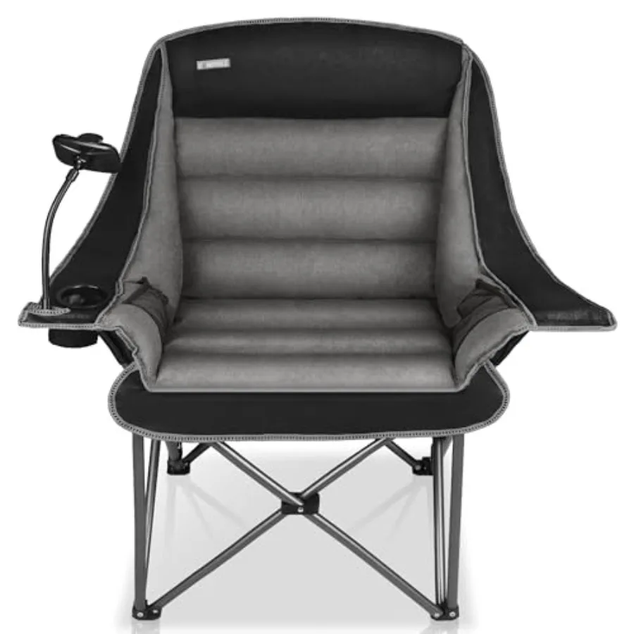 

Camping Chairs for Adults-Oversized Extra Large Lawn Chair, Folding Comfy Padded Chair w/Phone Holder, Side Pocket, Cup Holder